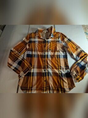 No Comment Girls Brown Black Beige Plaid Button Up Shirt XL 16